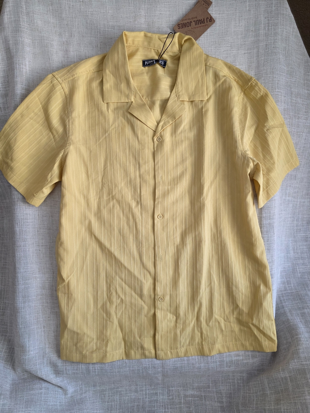 Paul Jones Men's Short Sleeve Yellow Button-Up Shirt, Casual Vacation Beach Work